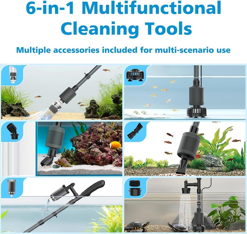 fishkeeper Electric Aquarium Vacuum Gravel Cleaner, 25W 6 in 1 Multifunction Fish Tank Cleaner Kit Gravel Vacuum for Fish Tank Adjustable Flow for Automatic Wash Sand & Water Changer - Image 4
